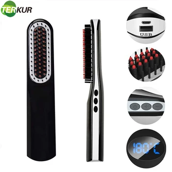 Image USB Wireless Charging Electric Hair Brushes Straight Comb Anti-scald  Strengthener Men and Women Straightening Beard Combs