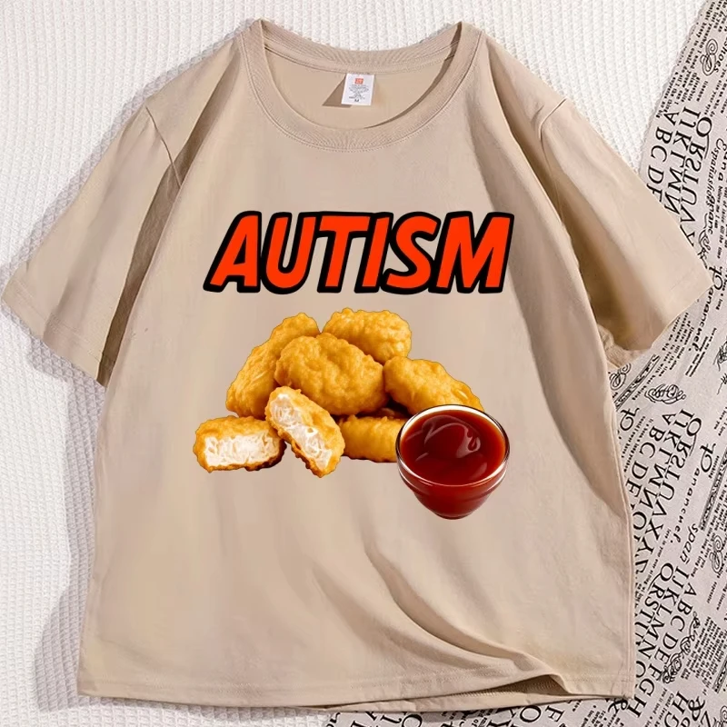 Funny Autism Chicken T Shirt I Love Nuggets T-Shirt Casual Short Sleeve Round Neck Tee Shirt Streetwear Men Women's Clothing Top