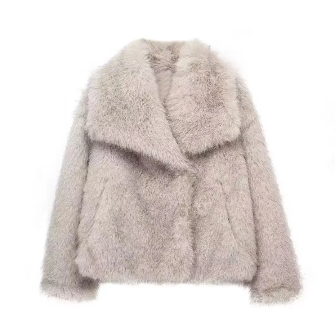 Faux Fur Coat Women Solid Fur Jacket Turn Down Collar Long Sleeve Single Breasted Loose Thick Warm Fur Casual 2025 Autumn Winter