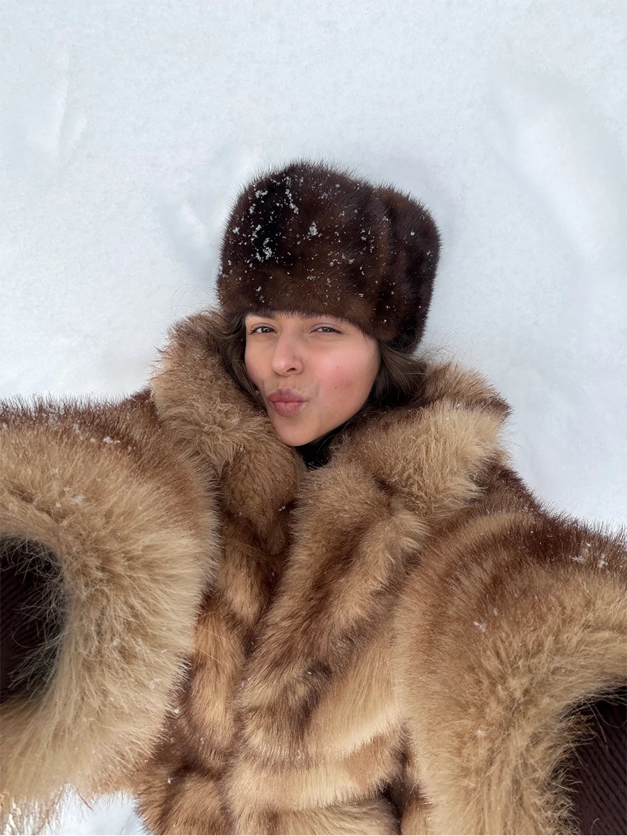 Brown Stripes Gradient Premium Faux Fox Fur Coat Women’s Fashion Iconic Plush Outwear High Street Vintage Cozy Everyday Outfit