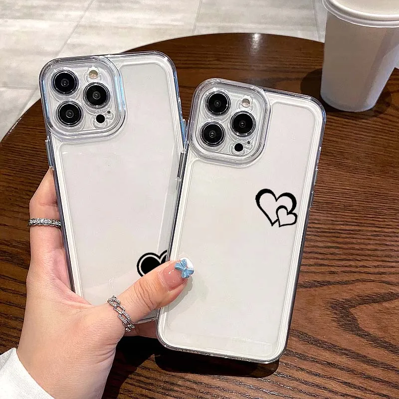 Black line heart shaped pattern Phone Case For Apple iPhone 17 16e 16 15 14 13 12 11 Pro Max Plus Mini TPU Soft Transparent