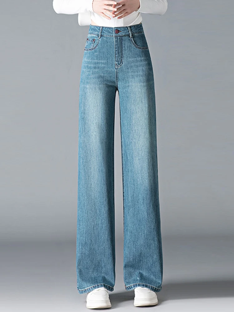 

Женские джинсы с высокой талией и широкими штанинами, весна-осень, со стразами, свободного кроя, повседневные, прямые брюки