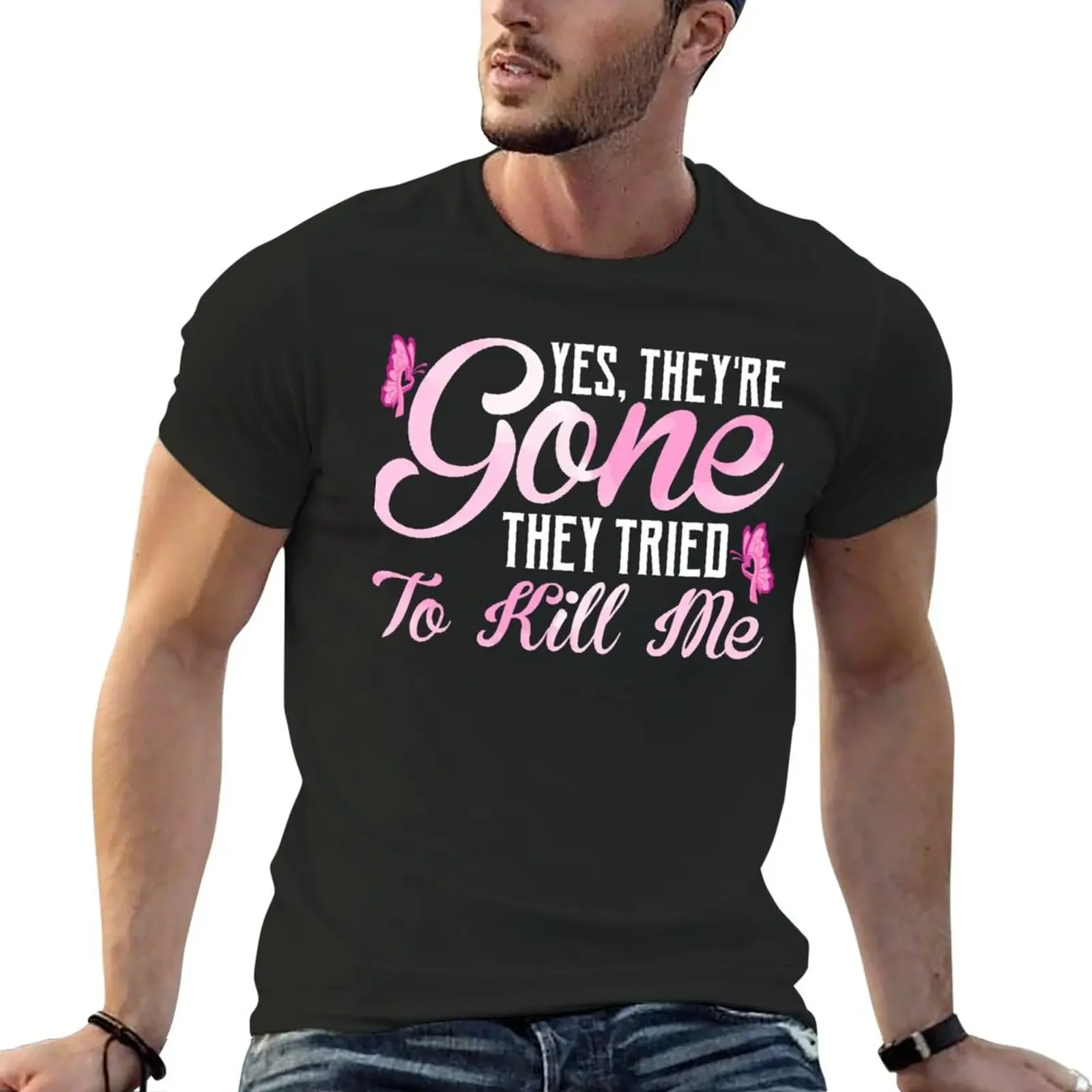 

Yes They're Gone Mastectomy Breast Cancer T-Shirt hippie clothes sublime anime clothes fitted t shirts for men