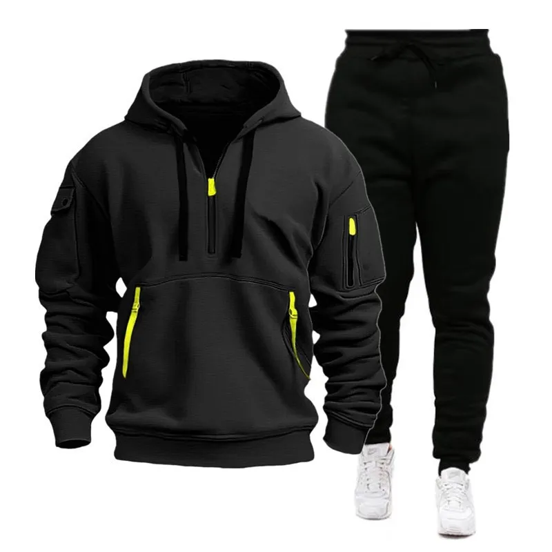 Men's Autumn Winter Tracksuit Zipper Hoodie + Pants 2 Pieces Sets New Male Sportswear Clothing Casual Sweatsuit EU Size