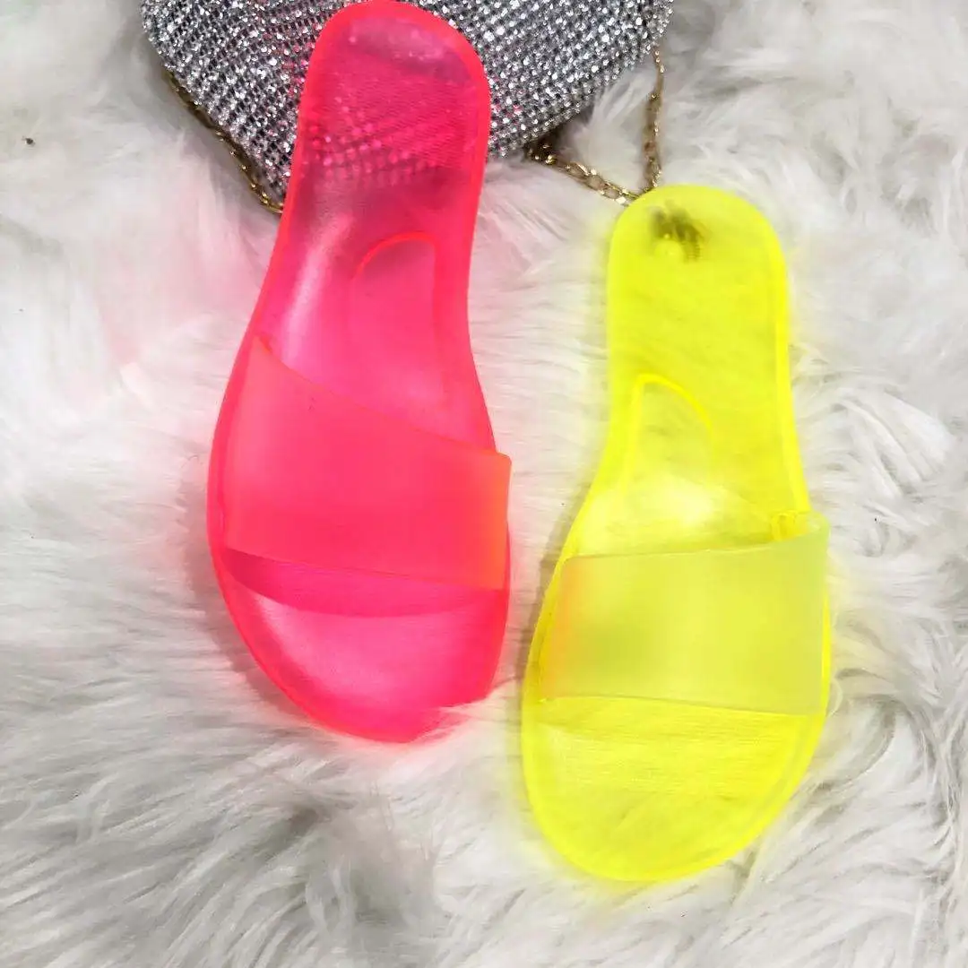 Plus Size Women\'s Candy Color PVC Shoes 2022 Summer Ladies Crystal Jelly Sandals Fashion Soft Sole Flat Slippers SHW117