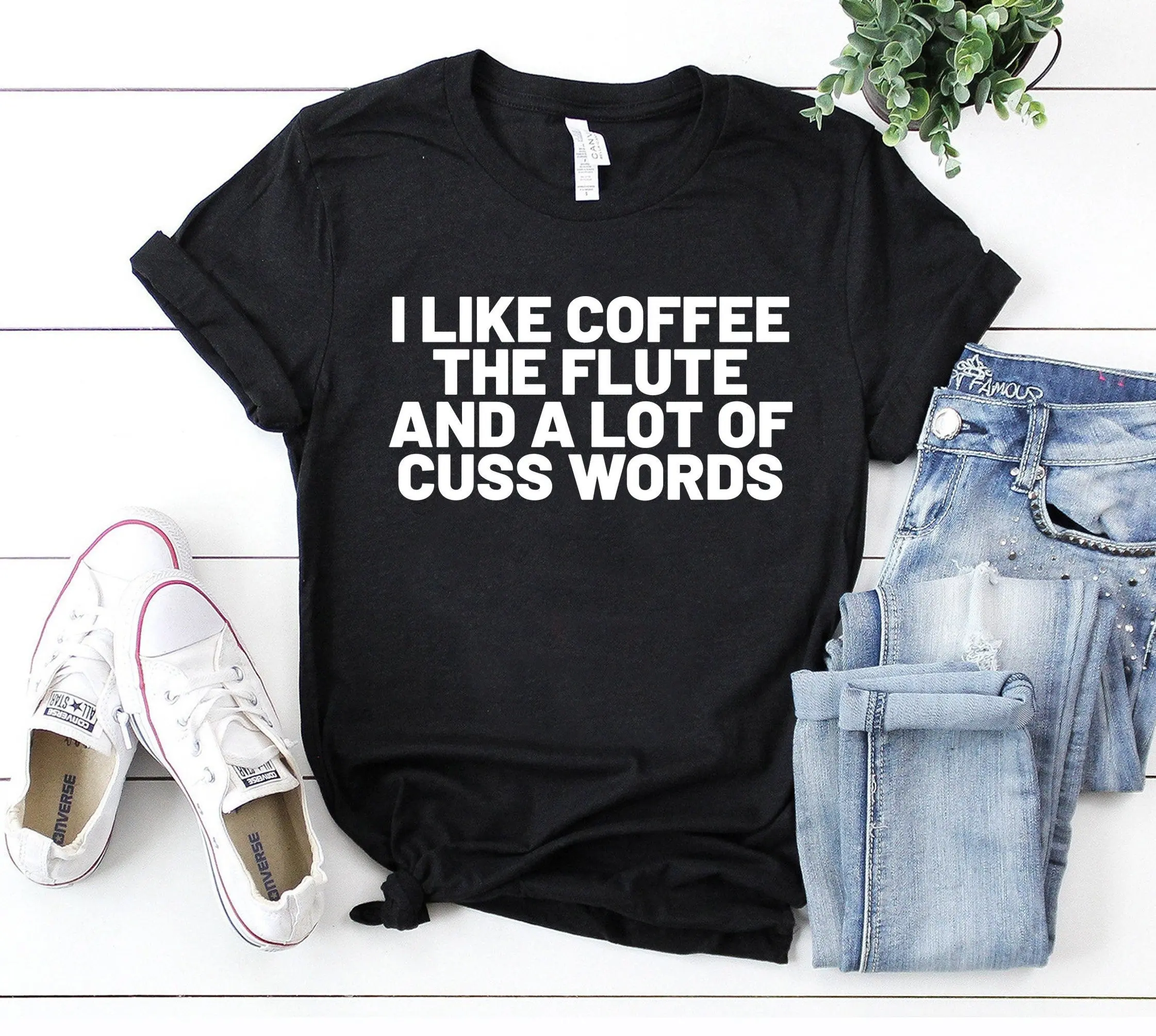 I like coffee the flute and a lot of cuss words funny flutisT T Shirt gift for him her