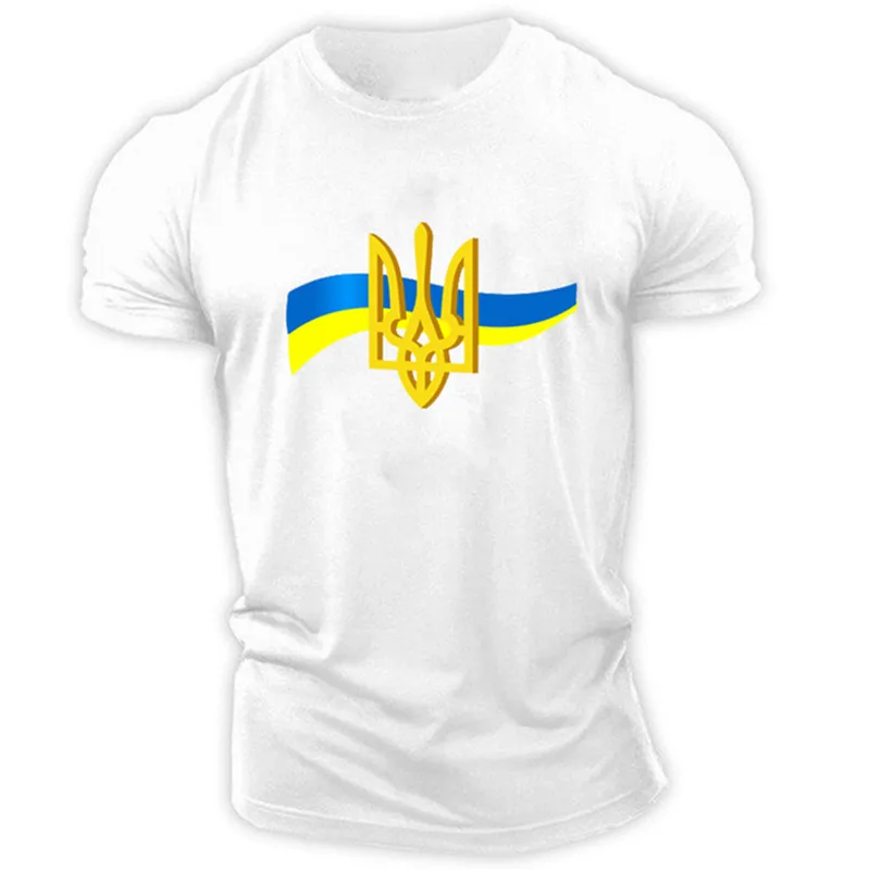 UKRAINE Men\'s T-Shirt Summer Short Sleeve Ukraine National Emblem Flag 3D Print Fashion Round Neck Pullover Shirt Men\'s Clothing