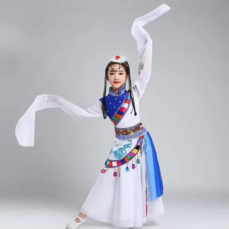 Strój mongolski dla dziewcząt, rękawki wodne, tibetskie stroje do tańca narodowego, damskie stroje etniczne Hmong, spódnica do ćwiczeń tańca tybetańskiego