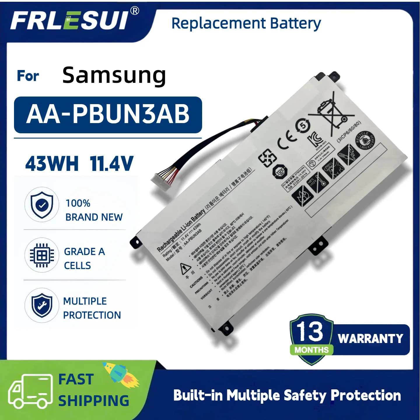 Новая батарея AA-PBUN3QB AA-PBUN3AB для ноутбуков Samsung NP550XTA NP300E5K NP730QAA NP800G5M NP530E5M NP740U3M NP740U5M