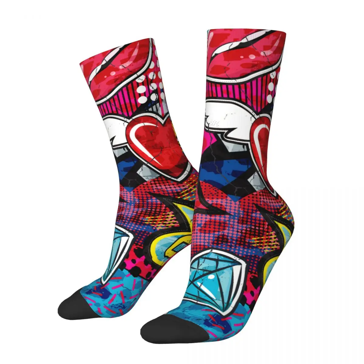 Retro Graffiti Style Graphic Urban Men's Socks Graffiti Art Pattern Unisex Street Style Seamless Printed Happy Crew Sock Gift