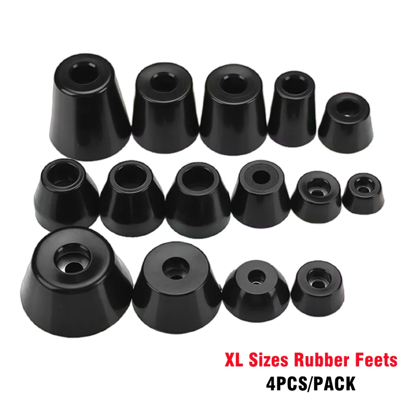 4pcs Anti Slip Furniture Legs Feet Black Speaker Cabinet Bed Table Box Conical Rubber Shock Pad Floor Protector Furniture Parts