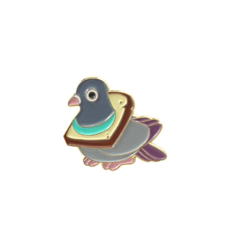 Cute Peace Dove Metal Pigeon Enamel Pins Wheat Delicious Slice Collar Cartoon Animal Badge Lapel Brooch Jewelry Gifts Wholesale