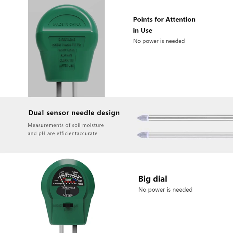 Reswat Analog 3-in-1 Professional Tools Soil Detector PH Moisture Sunlight Tester Sensor Kits Suitable For Gardens Farms