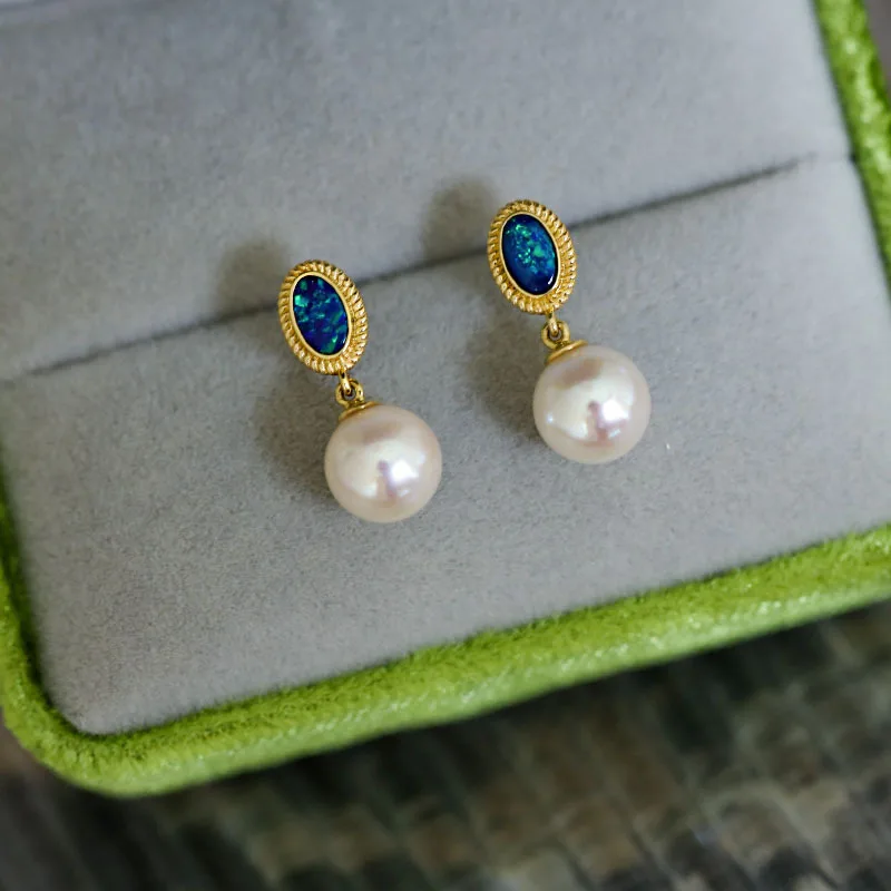 

Роскошные серьги в стиле ретро, новые серьги из чистого серебра S925, позолоченные серьги, жемчужная сетка, красная звезда, небесно-голубые серьги для женщин