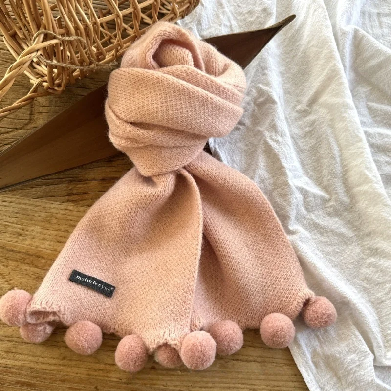 Bufanda de punto suave para niños, 8 estilos, rosa Pastel, pompón de conejo 3D texturizado, accesorio cálido de invierno para niñas pequeñas