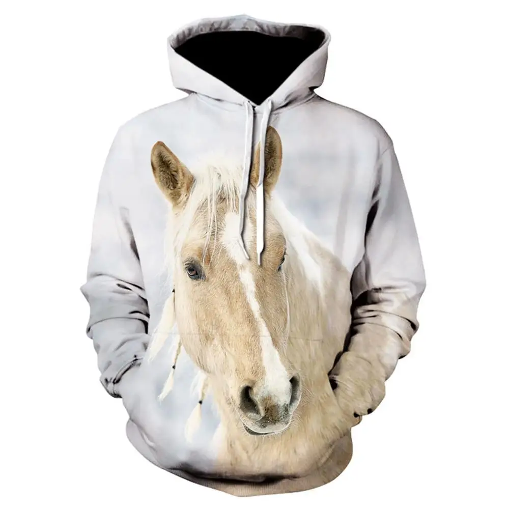 Men Autumn Winter Hoodie Native Art Horse 3D Print Colorful Feather Drawstring Pullover Hooded Sweatshirt Casual Streetwear Tops