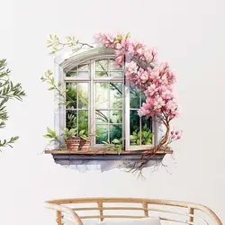 Green Plant Flower Window Art Wall Stickers living Room Sofa Background Decoration Wallpaper Restaurant Bedroom Decals M1045