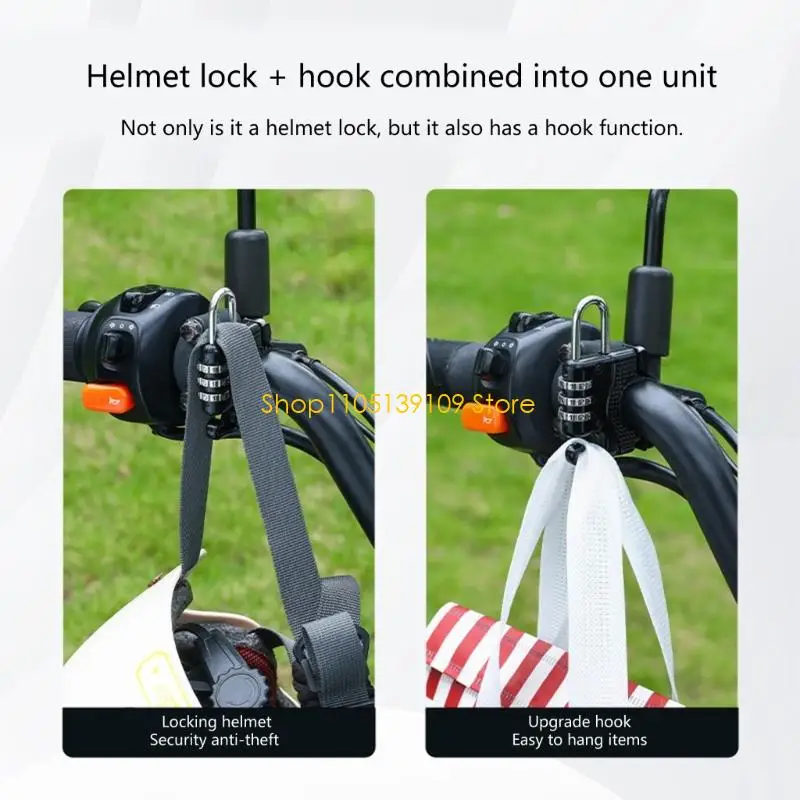 قفل خوذة آمن مع خطاف تخزين للدراجات النارية والسكوتر والمركبات الكهربائية ومواد مقاومة للطقس سريعة التركيب #4