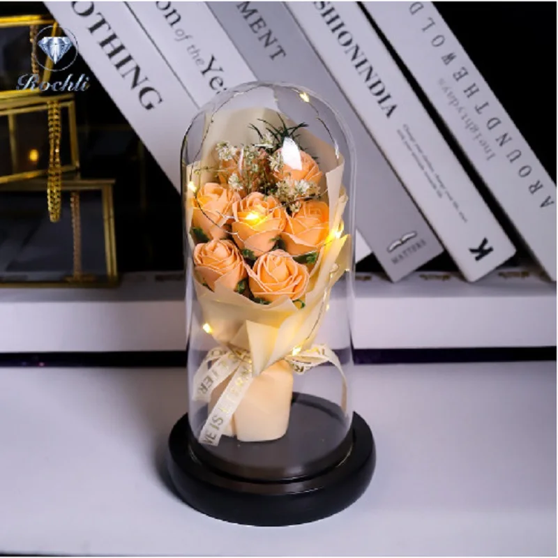 Ewiger Rosen-LED-Glaskuppel-Blumenstrauß, romantisch beleuchtete Verzierung, perfektes Valentinstag, Weihnachten, Heimdekoration, romantisches Geschenk – Detail 7