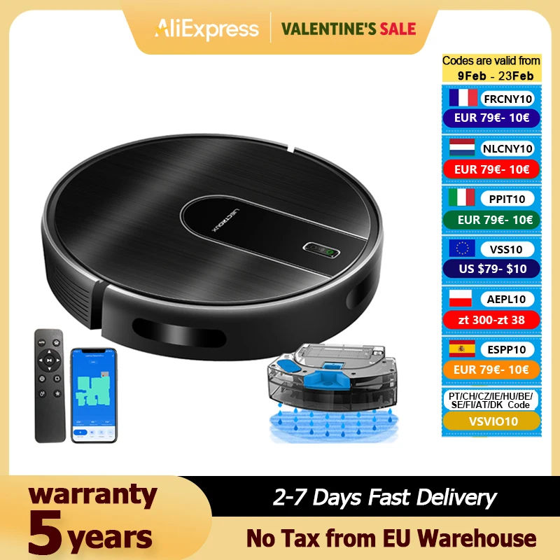 Aspirateur Robot LIECTROUX N7S-U, Combo balayage sec et humide, Smart Mapping, App Wifi, Aspiration 4KPa, Moteur sans balais, Fonctionne avec Alexa et Google Assistant, Idéal pour les poils d'animaux,