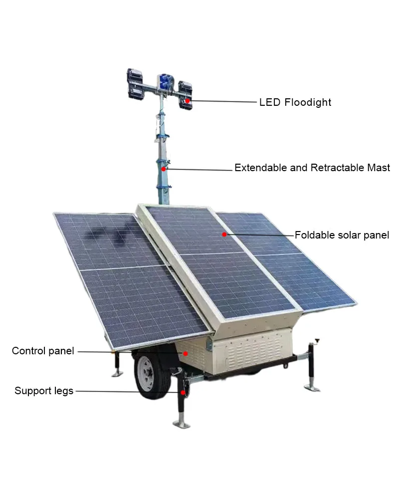 China Factory 4*400W LED Diesel Generator DC Solar 6*200AH Battery Mast Lift Mobile Outdoor Lighting Tower
