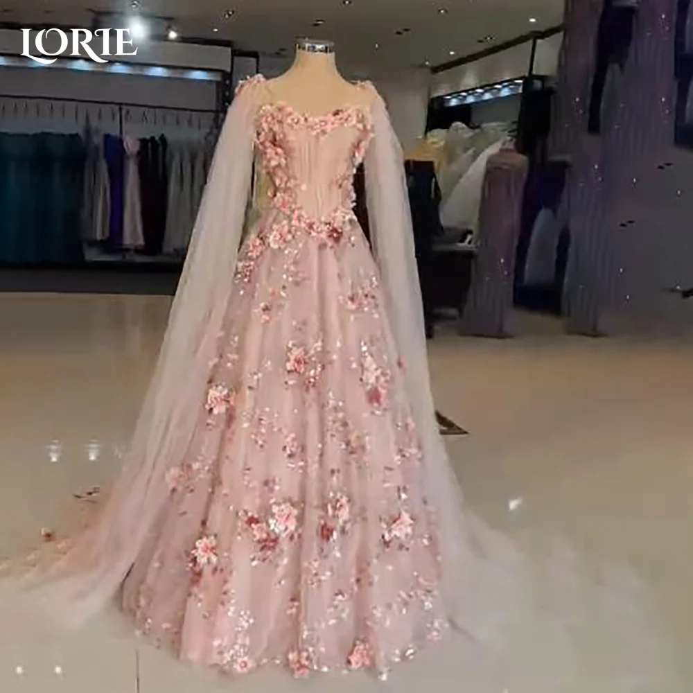 

LORIE Blue Luxury Evening Dresses Off Shoulder 3D Flowers A-Line Backless Pleats Prom Dress Customized Brithday Party Gowns 2026