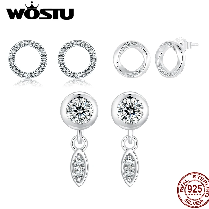 WOSTU 925 Sterling Silver Mobius Strip Stud Earrings Minimalist Bezel Zircon Tassel Drop Earring For Women Delicate Jewelry Gift