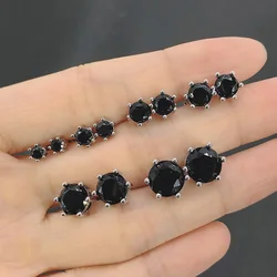 Punk Fashionable Black Stone Crystal Stud Earrings 3/4/5/6/7/8MM Gorgeous Zircon Earing for Women Men Fashion Hippie Jewelry