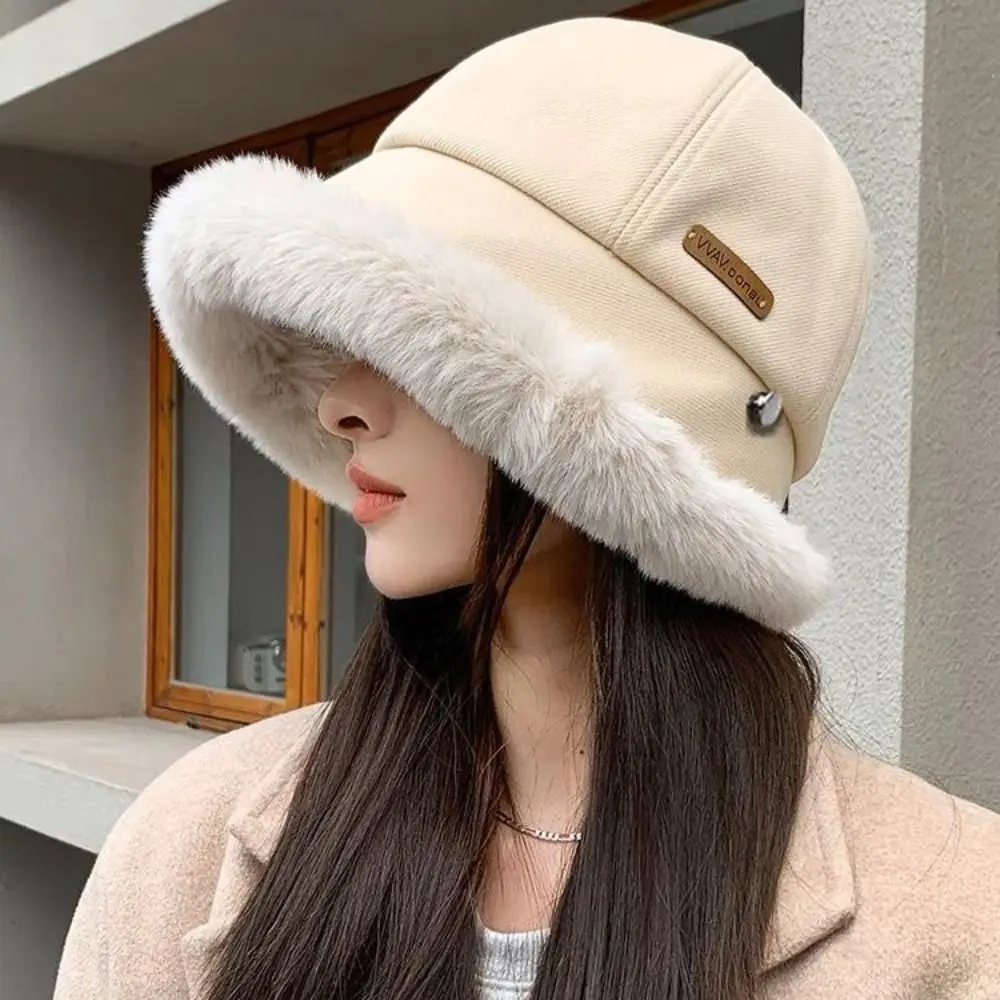 

Fashion Windproof Velvet Panama Hat Wide Brim Plush Winter Fisherman Hat Retro Ear Protection Warm Cap Riding