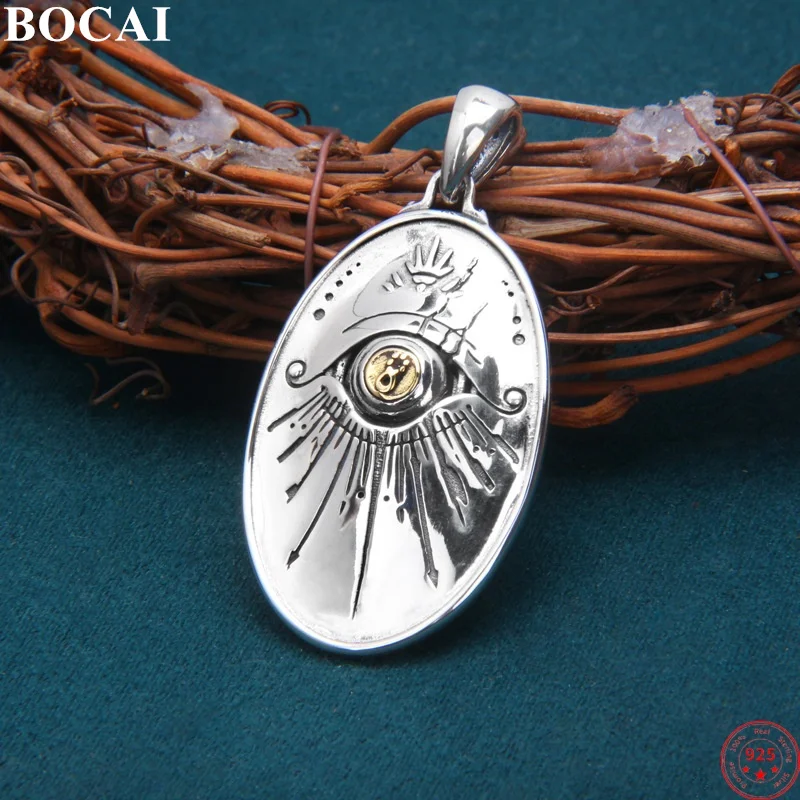 

BOCAI S925 Sterling Silver Pendants for Women Men All-seeing Eye Pattern Convex Surface Amulet Charm Fashion Jewelry Wholesale
