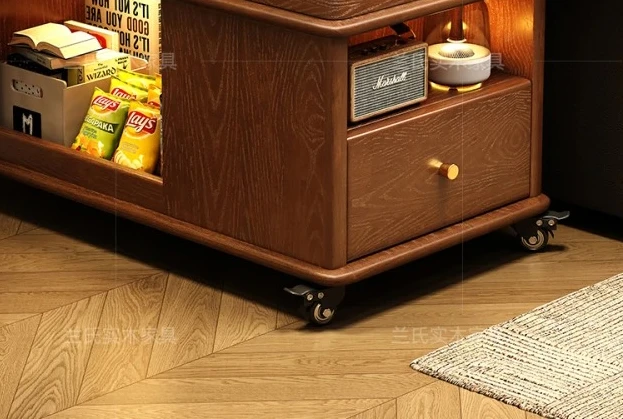 

solid wood coffee table folding multi-functional small apartment living room side cabinet movable cart side table