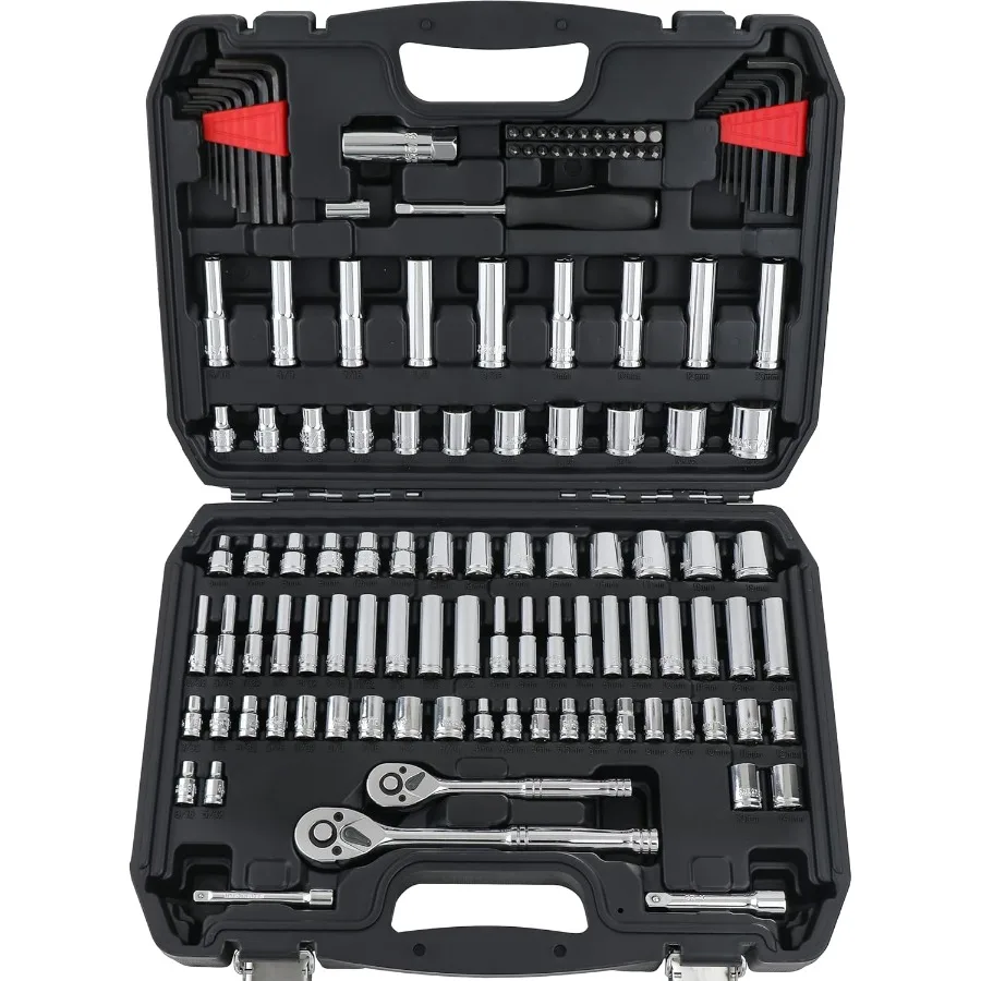 

Mechanic's Tool Socket Set With Case 123-Piece Metal Gray Storage Case Durable High-Torque Performance