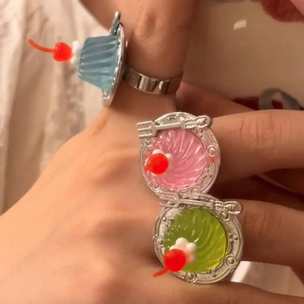 Exquisite Fork Strawberry Cake Ring Open Spoon Mousse Cake Rings Korean Style Chunky Jelly Finger Ring Girls