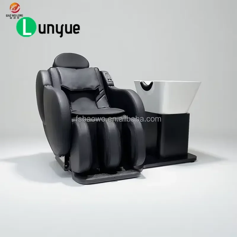 Modern Electric Shampoo Chair with LED Light Iron Frame Fiberglass Basin High Density Sponge Massage Bed Adjustable Foot