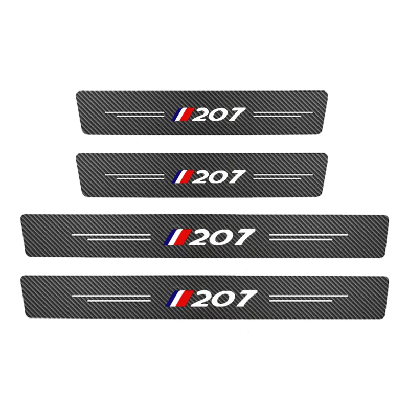 4pcs Car Door Sill Carbon Sticker For Peugeot 206 207 208 306 307 308 406 408 2008 5008  Carbon Guard Strips