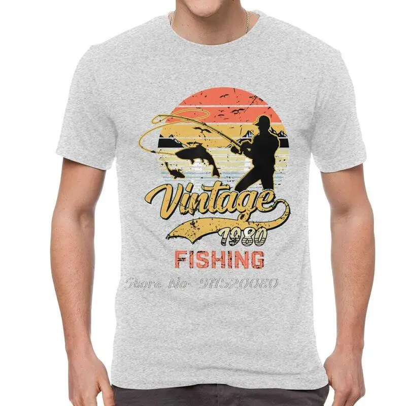 Fishing Birthday T Shirt Men's Cotton Printed T-shirts Tshirt Short Sleeve Vintage Fish 1980 Fisher Birthday Gift Tee Tops