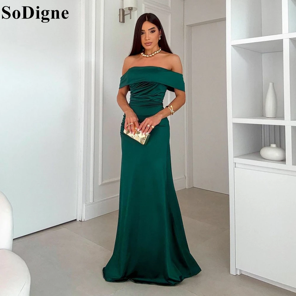 

SoDigne Sexy Satin Evening Dresses Off Shoulder Mermaid Sweep Train Draped Party Dress 2024 Formal Events Prom Gown Custom Color