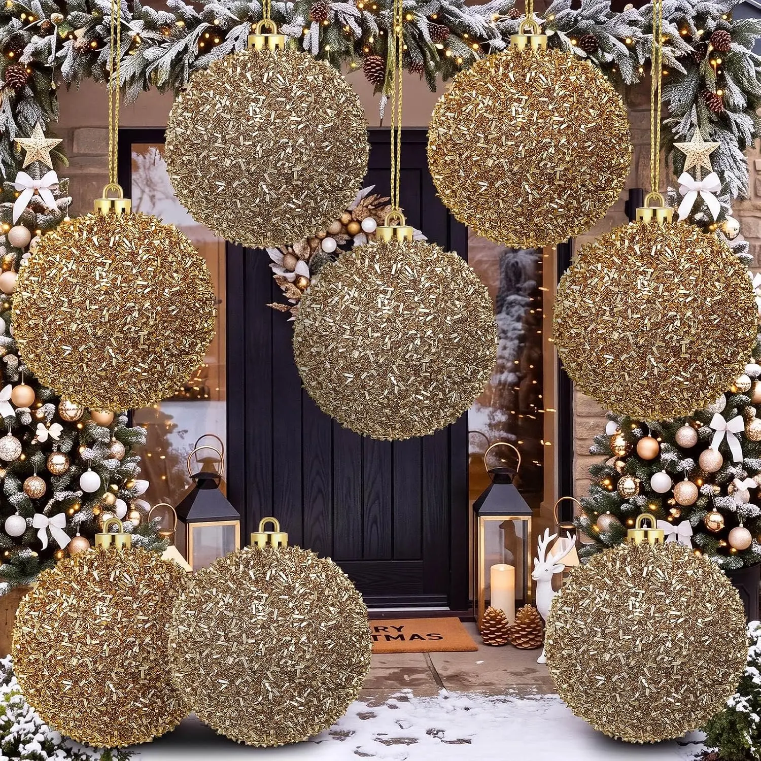 Large Christmas Ball Ornaments, 8 Pack 6 Inch Outdoor Glitter Sequin Hanging Decorations for Holiday Tree