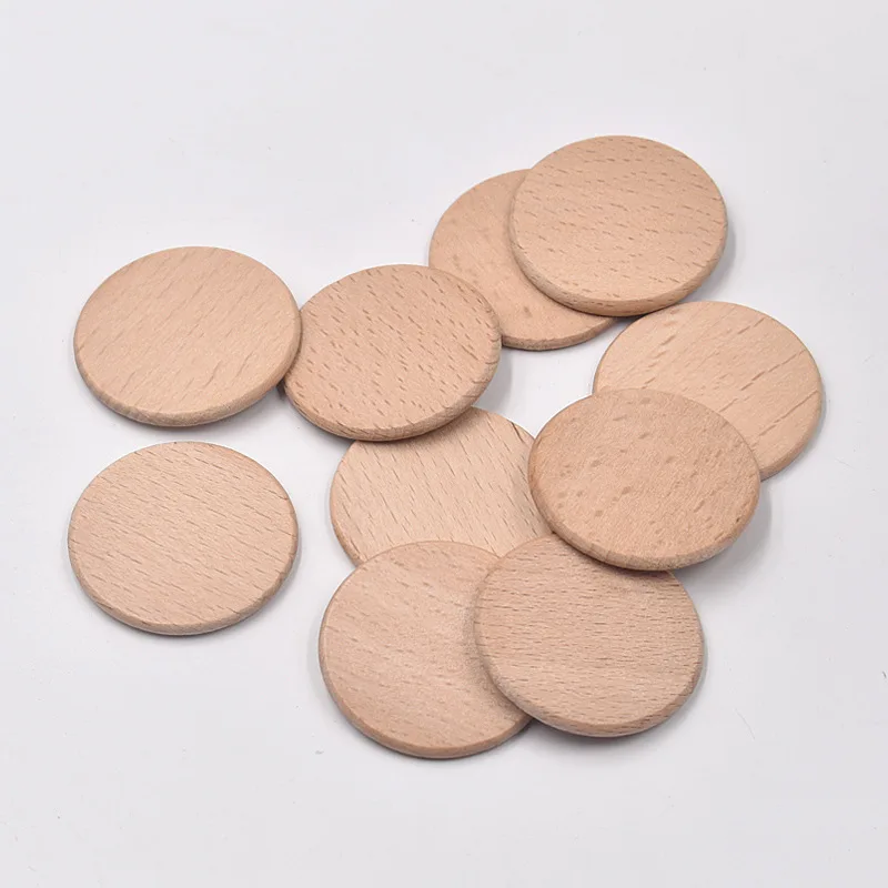 35mm 50mm 10Pcs/Pack Natural Color Can Be Painted Graffiti  Beech Wood Disc Solid Wooden Chip Kids Handicraft Accessories