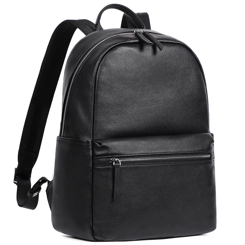 Brand Men Backpack Real Leather School Backpack Bag Fashion Waterproof Travel Bag Leather Book Bag Male 15.6inch Laptop Bags