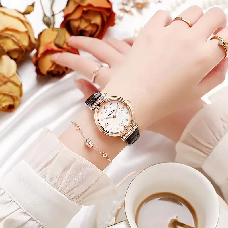 2024 Simple Diamond Quartz Watch Women's Minimalist Design Leather Strap Luxury Watch Large Dial Fashion Creative Watch