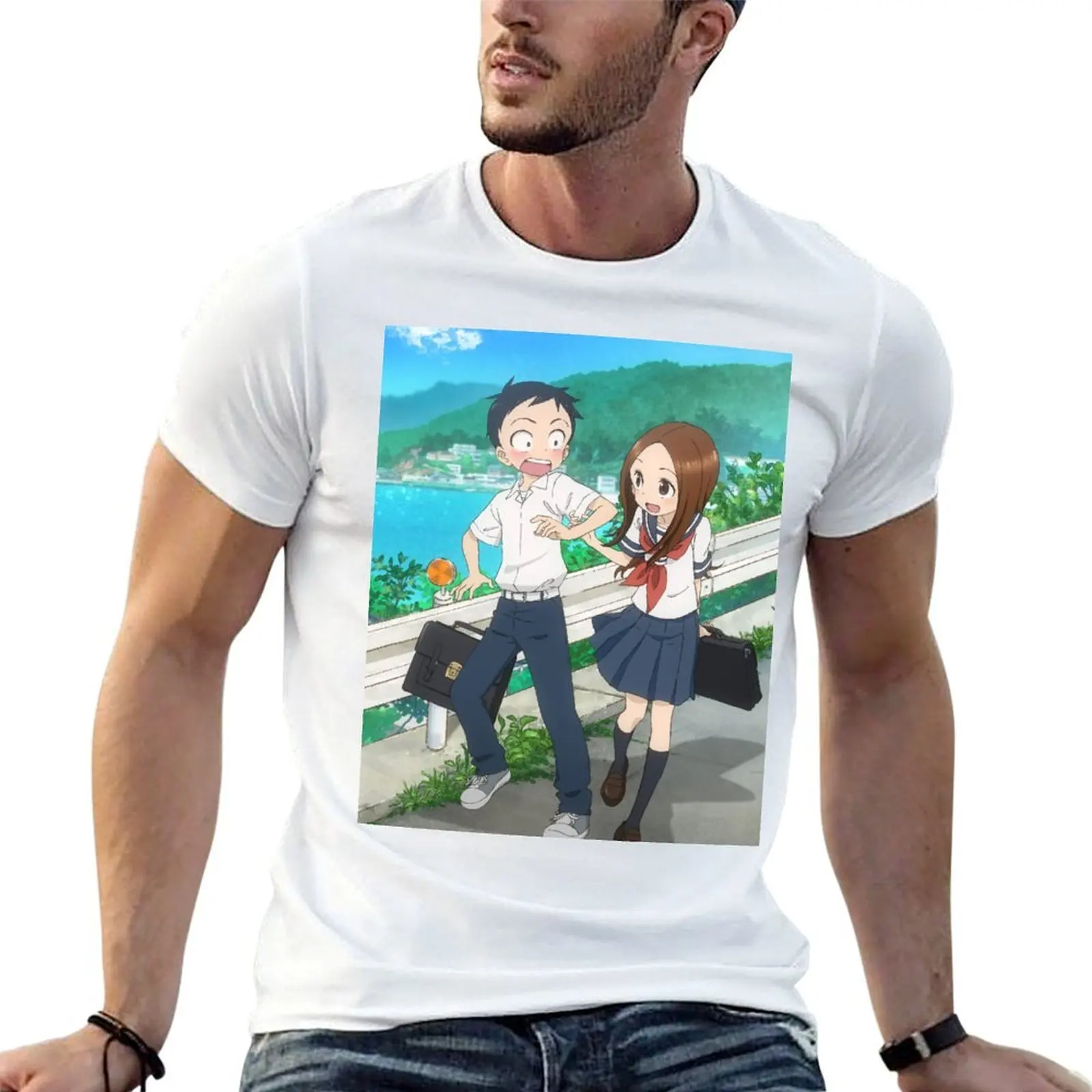 Футболка Karakai Jouzu no Takagi-san, мужские футболки для мужчин, повседневная мужская футболка, футболка из тяжелого хлопка