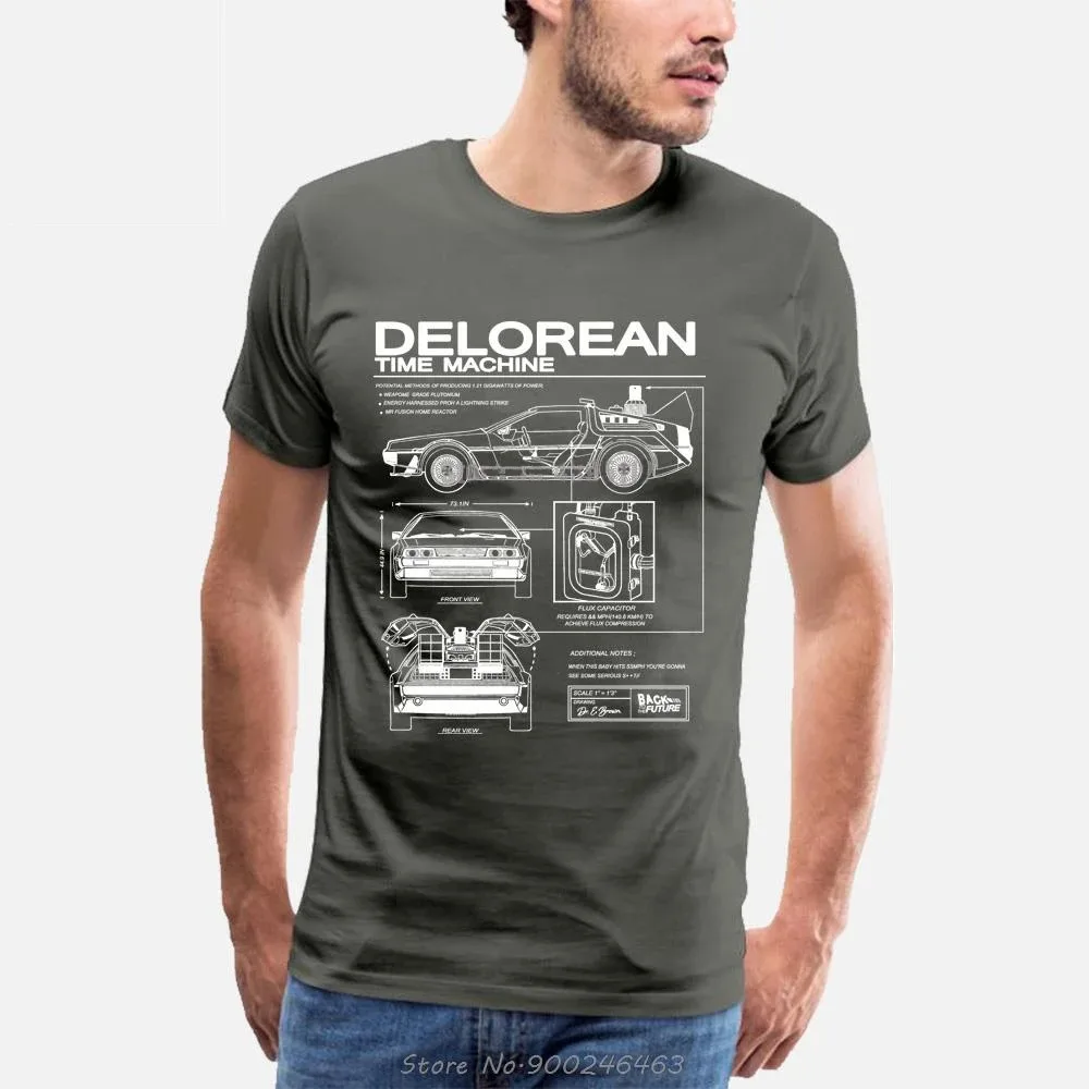 Back To The Future Delorean Schematic T-Shirt Men Letter Print Motorcycle Sport Men Clothing Summer Vintage Men Cotton T Shirt