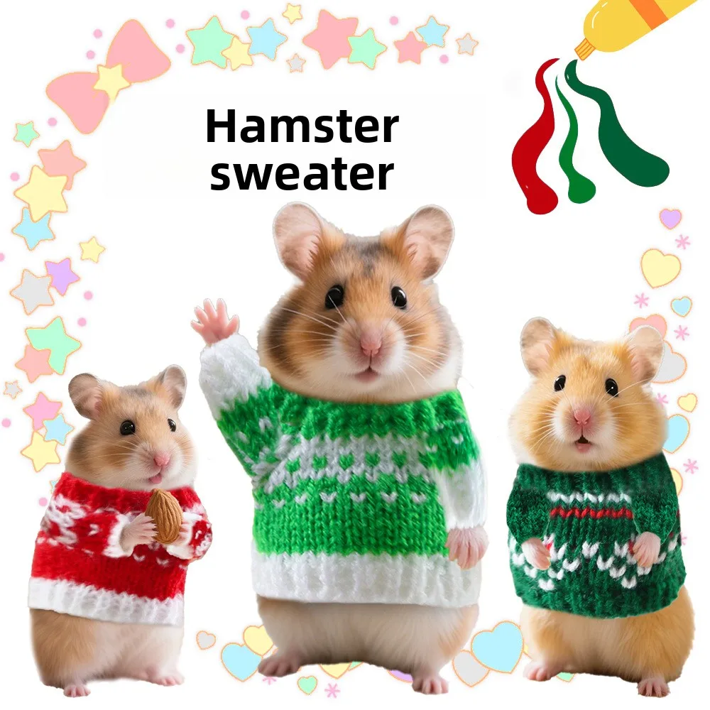 New Christmas Hamster Knit Sweater Clothing for Golden Hamsters Gerbils Small Pets Photo Outfit Cute Warm Pet Apparel
