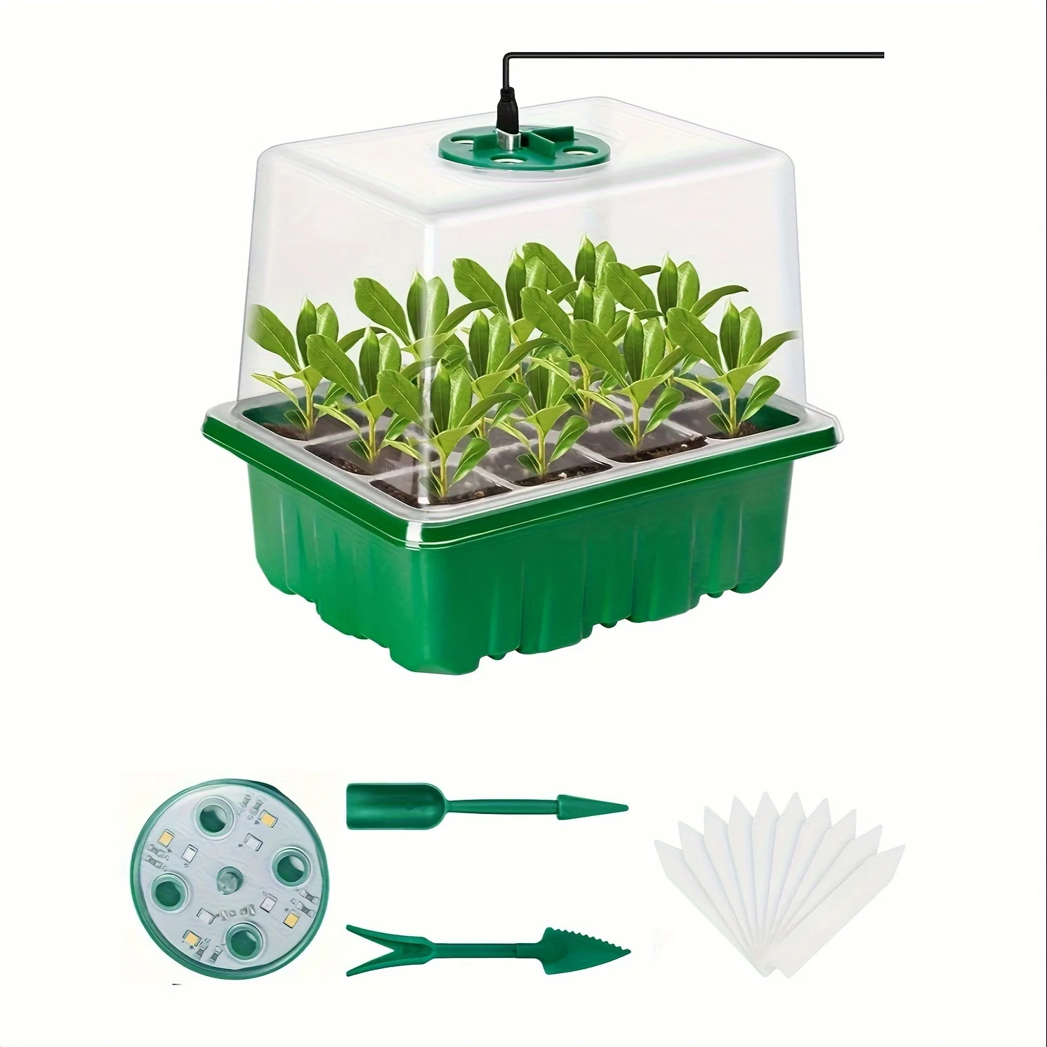 Seedling Starter Kit - 1/2/3 Sets, 8 LED Grow Lights, Adjustable Brightness, Full Spectrum, Humidity Control Dome, Specially Des