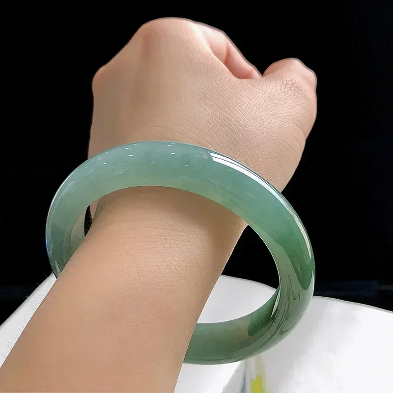 Natural jadeite bracelet ice glutinous seed dark green floating  light sunny green  jade bracelet jade bangle high quality