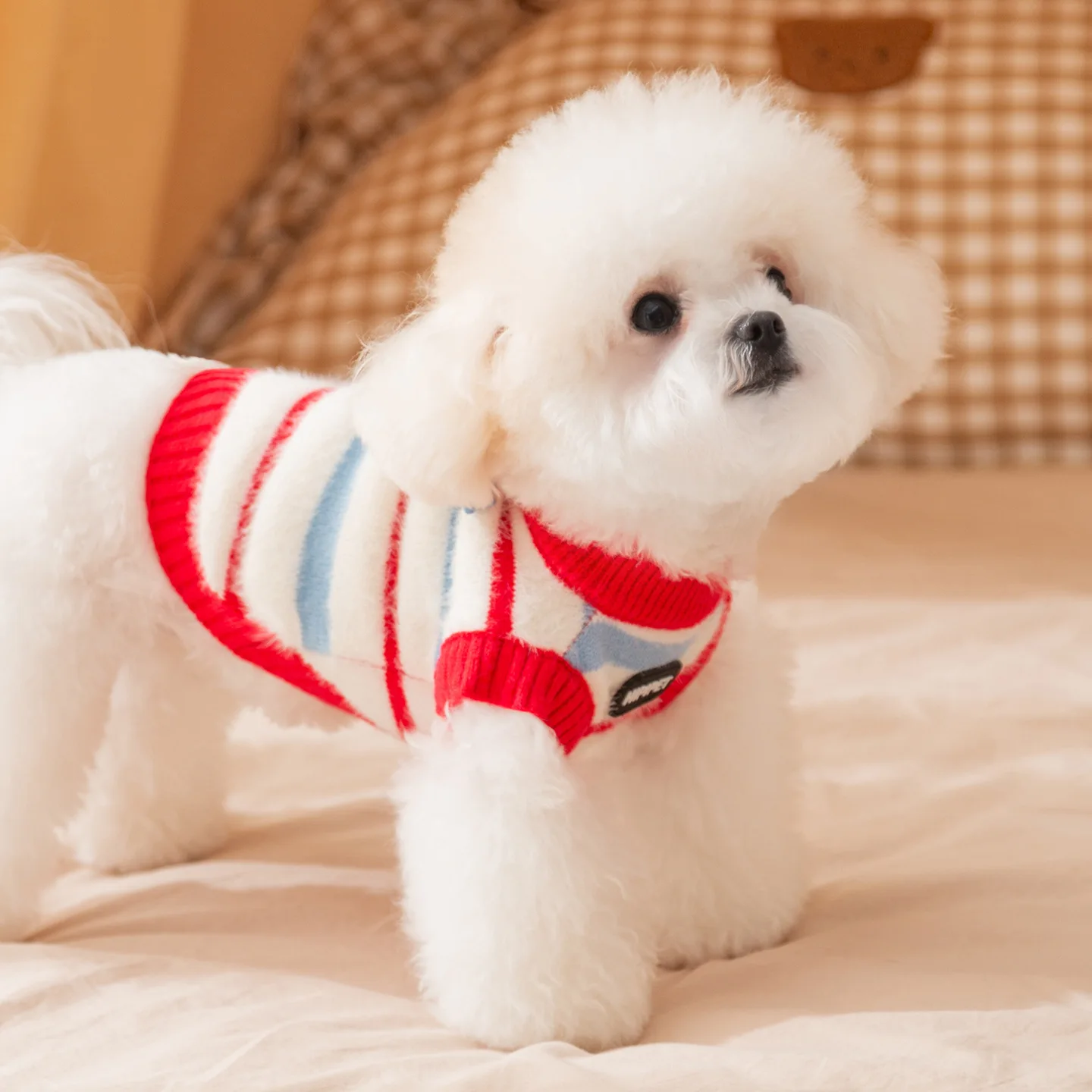 Ropa hippie para perros, ropa de otoño e invierno para perros, suéter cálido de imitación de visón a rayas, ropa para gatos, ropa para perros medianos y pequeños.