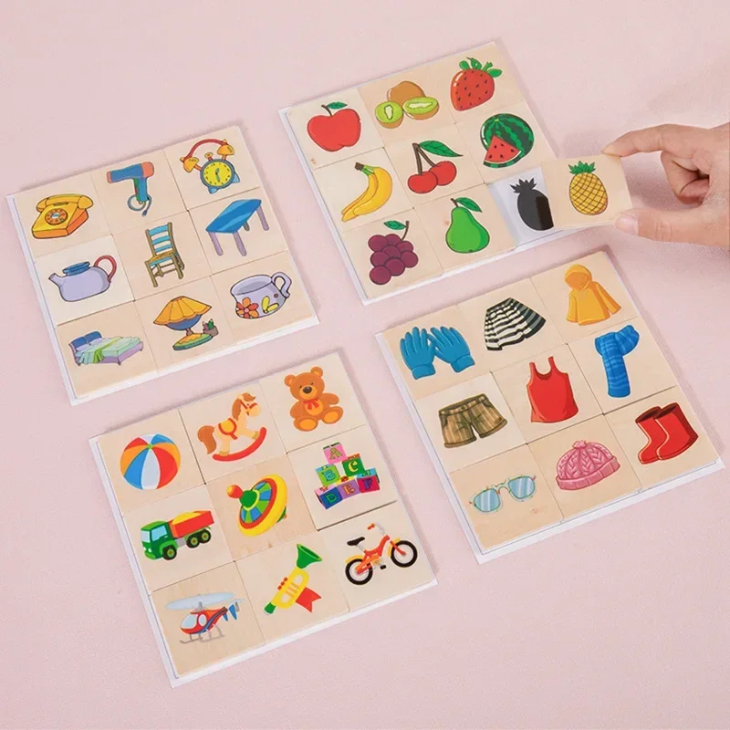 Montessori Shape Matching Board Game Find Shadow Matched Images Animal Fruit Blocks Puzzles Educational Toys For Children Wooden