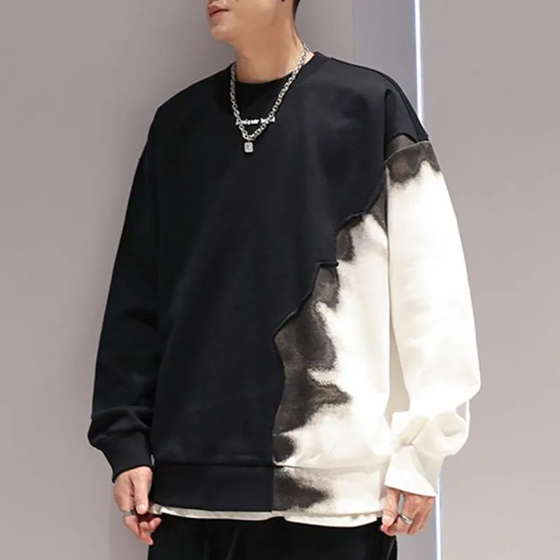 New Autumn/Winter American Fashion Brand Gradient Round Neck with Plush Plush and Handsome Versatile Men\'s Long Sleeve Sweater