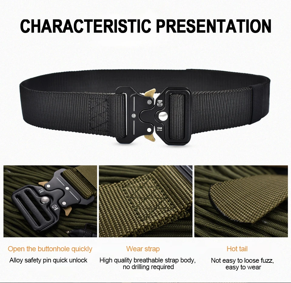 Taktischer Gürtel mit Schnellverschluss für Herren – robuster Canvas-Bund mit Wasserflaschenhaken, Karabiner, Outdoor-Jagd, Wanderausrüstungsset – Detail 5